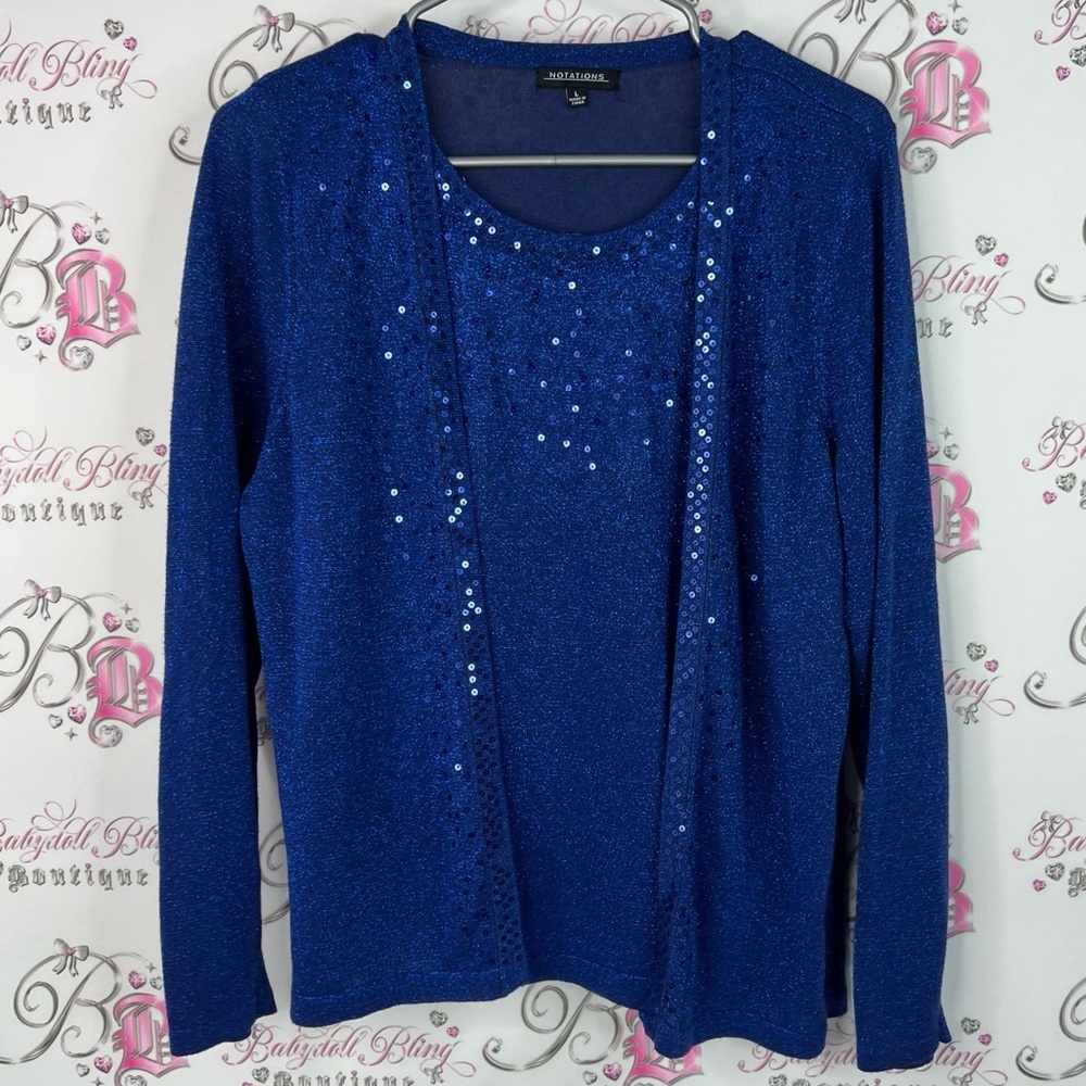 Notations sweater dual embroidery sequins sparkly Royal Blue Sequin Cardigan